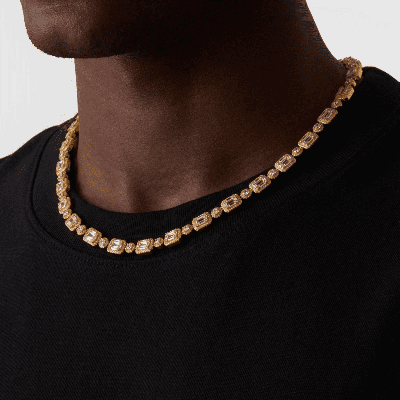 BaguetteLinkIcedNecklace Gold Side