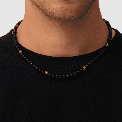 MatteOnyxBeadedNecklace Gold Front