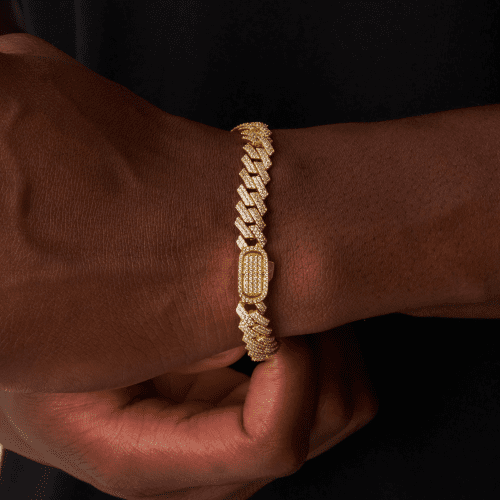 Prong Link Iced Cuban Bracelet Gold 8mm Clasp