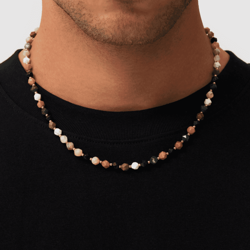 StoneBeadedNecklace Gold Front