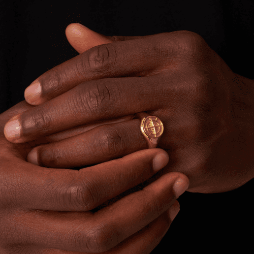 compass signet ring gold styled