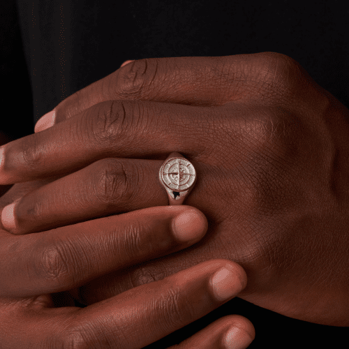 compass signet ring silver styled